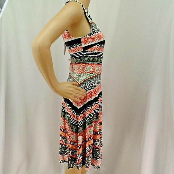 "LOFT" MULTICOLOR GEO PRINT SLEEVELESS A-LINE DRESS SIZE: 2 NWT - Picture 6 of 8